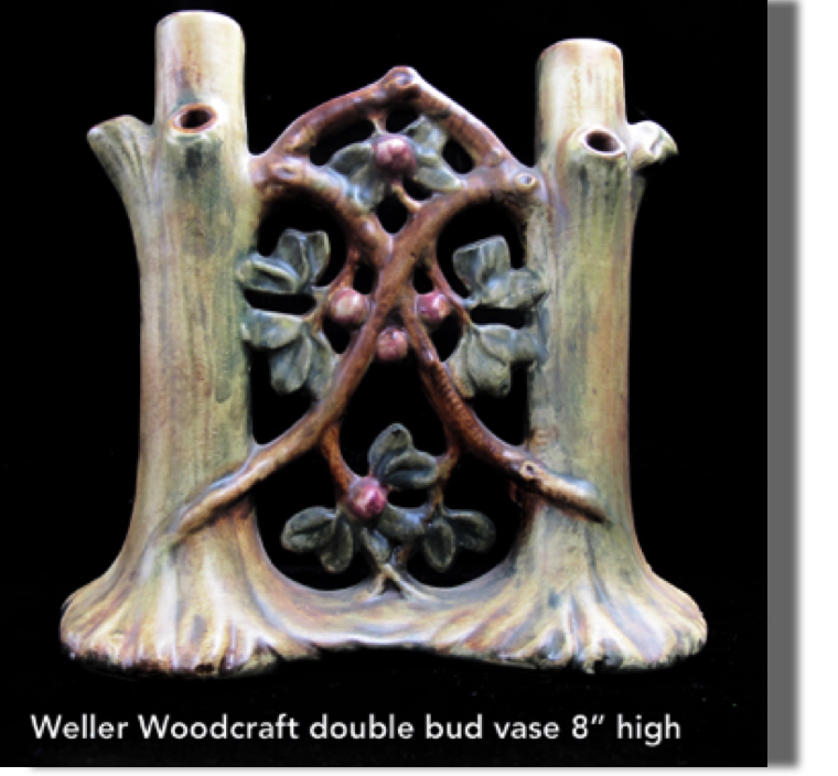 Line produced from 1920's-33, very popular, double bud vase 8" high, nice example