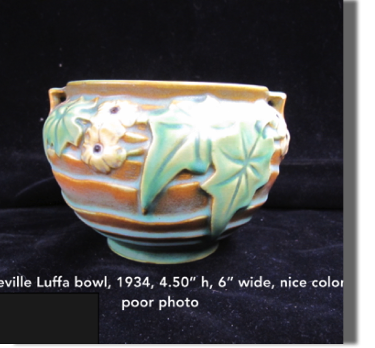 Luffa 1934 jardiniere, 5.25" base, 4.5" high by 6" wide