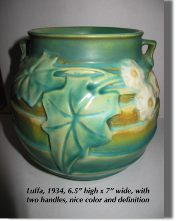 Luffa, 1934, 6.5" hight x 7"wide with two handles, nice color and definition